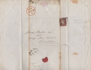 1842 QV PLYMOUTH MX MALTESE CROSS ON COVER WITH A 1d PENNY RED IMPERF STAMP 3