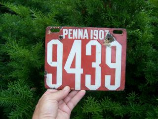 1907 Pennsylvania Pa Penna License Plate Porcelain