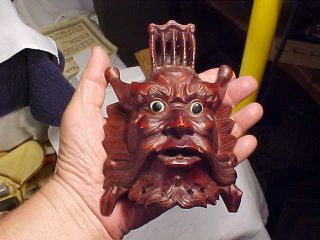 Hand Craved Wooden Oriental Mythical Mask W/glass Eyes