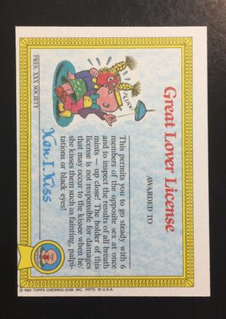 1985 Garbage Pail Kids 1st Series 1 Potty Scotty 14a Matte Back Card TWT 2