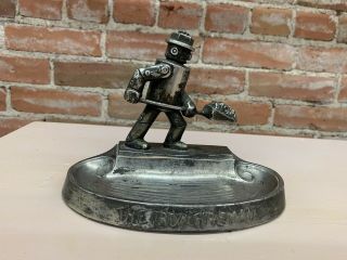 Vintage Iron Fireman Art Deco 1930s Cast Metal Ashtray By Ac Reyberger