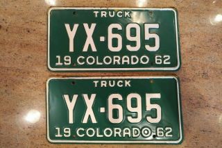 1962 Colorado Truck License Plate Matched Pair Yx - 695 - Colorado Seller
