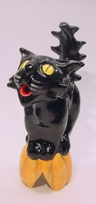Adrian Pottery Pie Bird Vent/funnel Scary Halloween Black Cat On Pumpkin