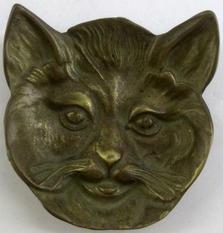 Vintage Cat Face Cast Metal Brass Trinket Tray Ashtray