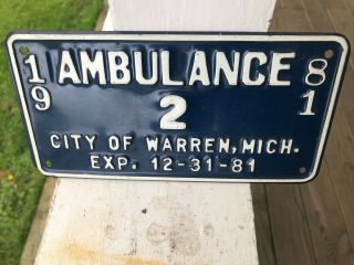 1981 Michigan Ambulance License Plate Topper,  38 Years Old,  Rare Embossed,  Nos,  8 "