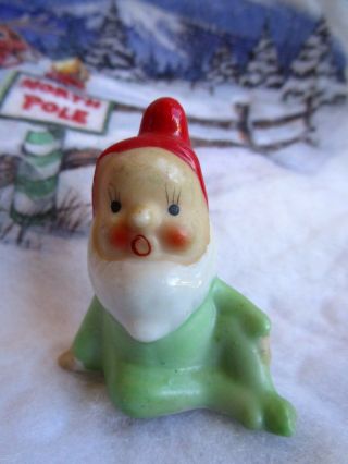 Vintage Elf/gnome Sitting Mouth Wide Opened Hand On Knee Xmas Figurine Japan