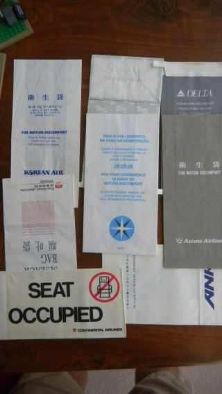 8 Airline Air Sickness Bags Varig Hydrofoil Continetal Ank Delta Korean Cathay