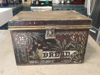 Vintage Tin Metal Bread Box Stenciled Mid Century