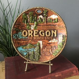Mid Century Oregon Souvenir Plate 3d Vintage Wood Resin Smith Western Japan 8”