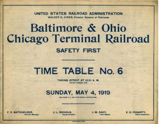 1919 Baltimore & Ohio Chicago Terminal Rr Horseblanket Issued Under Usra.