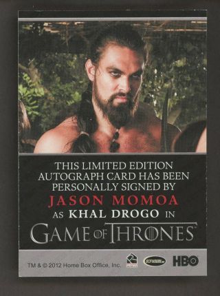 2012 Rittenhouse HBO Game of Thrones GOT Jason Momoa as Khal Drogo AUTO 2
