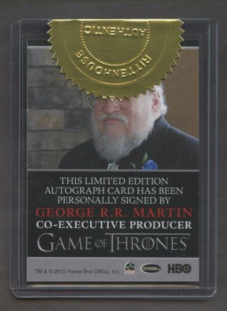 2012 Rittenhouse HBO Game of Thrones GOT Producer George R.  R.  Martin AUTO 2