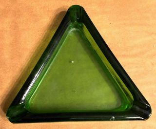 Vintage Green Glass Ashtray - 6 " Triangle Shaped