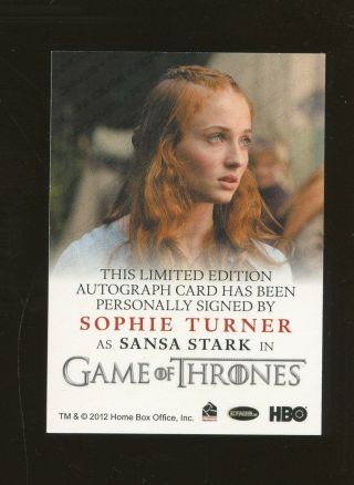 2012 Rittenhouse HBO Game of Thrones GOT Sophie Turner as Sansa Stark AUTO 2