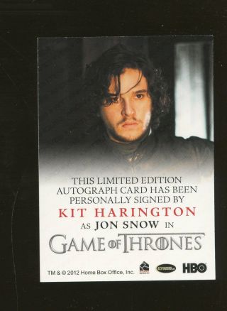 2012 Rittenhouse HBO Game of Thrones GOT Kit Harington as Jon Snow AUTO 2