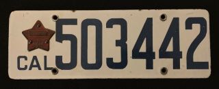 1919 “star”porcelain Licence Plate 503442 In For Age.