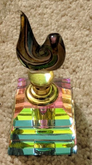 Rare Heavy Cut Crystal Perfume Bottle Murano Glass Ann Primrose Design Bird Top