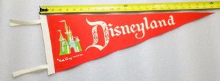 Vintage 1960’s Disneyland Red Felt Pennant W Cinderella’s Castle 24” Vg Cond