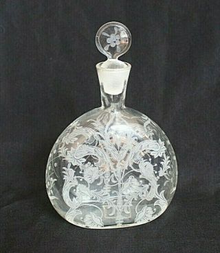 Vintage Vetri Murano Art Glass Etched Glass Perfume Bottle With Label 7 "