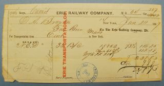 Erie Railway Company 1869 Freight Bill York Barge Camist