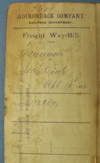 Adirondack Co.  Railroad Dept.  1882 Freight Bill Lumber 2