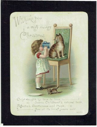 Helena Maguire Artist Signed Victorian Christmas Card Little Girl And Cats