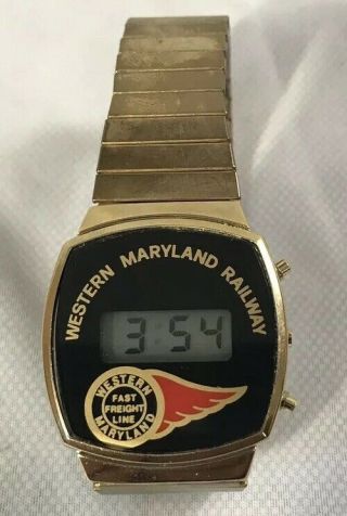 Rare Western Maryland Railroad " Fast Freight Wing Logo " Digital Watch
