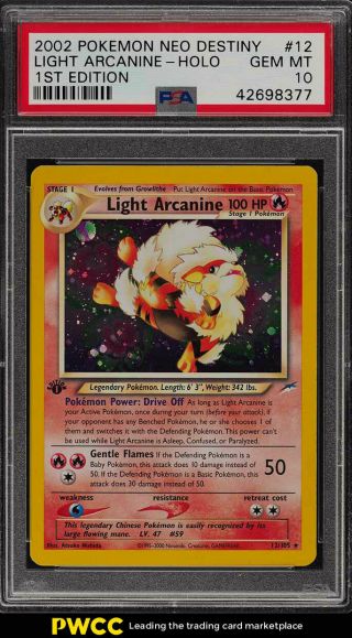 2002 Pokemon Neo Destiny 1st Edition Holo Light Arcanine 12 Psa 10 Gem (pwcc)