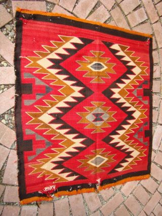 Antique Navajo Rug Red Mesa Native American Shabby Chic Cabin Weaving Blanket 8