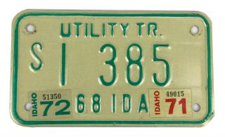 Idaho 1971 - 1972 Utility Trailer License Plate S1 385