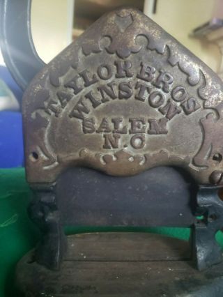 Taylor Bros.  Rare Antique Tobacco Plug Cutter Patented 1914 Winston Salem Nc