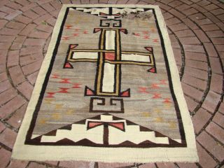 Antique Navajo Rug Spider Woman Cross Native American Shabby Chic Cabin Blanket 6