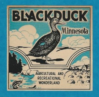 Vintage 1938 Souvenir " Blackduck " Minnesota Travel Water Decal Art