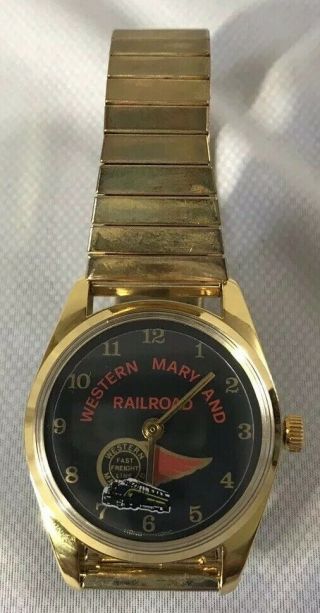 Rare Western Maryland Railroad " Fast Freight Wing Logo " Wrist Watch