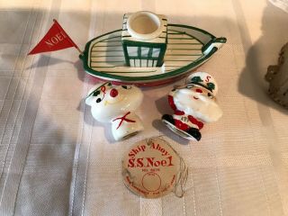 Vtg Holt Howard Christmas Ss Noel Boat Salt And Pepper Set Ceramic Rare