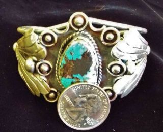 Bracelet Sterling Navajo Large Turquoise Stone,  2 " High & Aprx 7 " Circumference