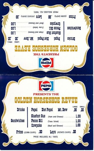 Disneyland Pepsi Golden Horseshoe Revue Vintage Table Top Tent Menu Card