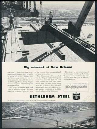 1958 Orleans Bridge Photo Bethlehem Steel Vintage Print Ad