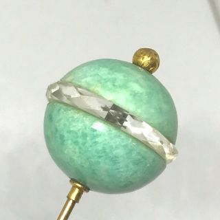 Antique Hat Pin Soft Minty - Green Sphere Elegant Crystal.  Collectible