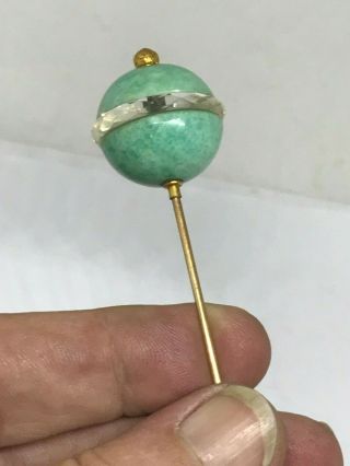 Antique Hat Pin Soft Minty - green Sphere Elegant Crystal.  Collectible 2