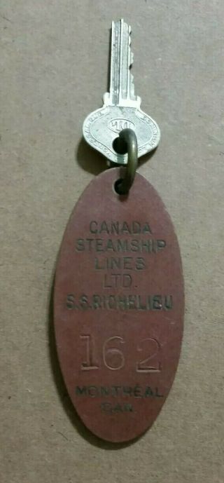 S.  S.  Richlieu,  Canada Steamship Lines,  State Room Key,  1920 