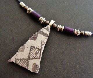 Authentic Old Anasazi Pottery Shard Pendant Necklace Jewelry - Interesting Pattern