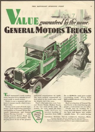 1930 General Motors Ad Green & Black Gmc Stake Body Truck