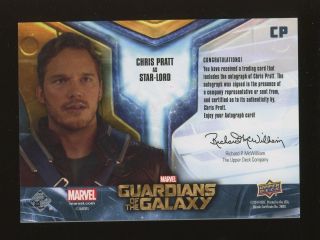 2014 UD Marvel Guardians of The Galaxy Chris Pratt as Star - Lord AUTO 2
