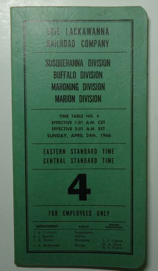 Erie Lackawanna Railroad 1966 Employee Timetable - Susquehanna Buffalo Mahoning.