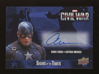 2016 Ud Marvel Civil War Signs Of The Times Chris Evans As Captain America Auto