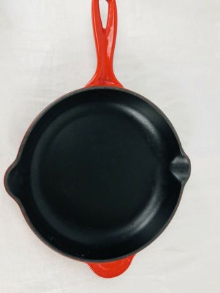 Le Creuset Cast Iron Skillet Red With Double Poor Enamel Coating Vintage