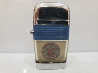 Vintage Scripto Mini Vu Lighter " Us Navy " With Blue Band & Silver Tone
