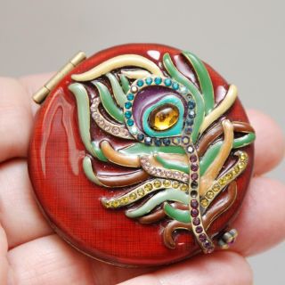 Jay Strongwater Peacock Feather Double Mirror Compact_enameled_crystals_2 " Rd.