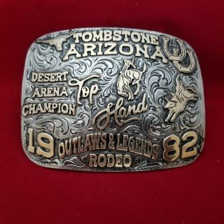 1982 Rodeo Trophy Buckle Vintage Tombstone Arizona All Around Cowboy Champion683